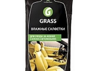 Салфетки для обивки салона КОЖИ (влажные) - (30шт) с воском карнауба GRASS
