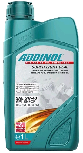 Масло моторное ADDINOL Super Light 0540 5W40 SN/CF, A3/B4 синт. 1л