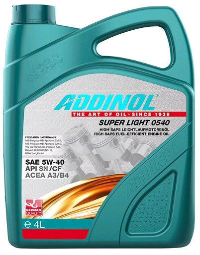 Масло моторное ADDINOL Super Light 0540 5W40 SN/CF, A3/B4 синт. 4л