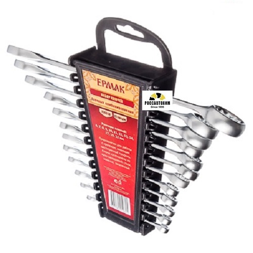 Набор ключей рожк.-накид.12 пр.пластик холдер, матовые CRV 6-22мм ЕРМАК /736-050/