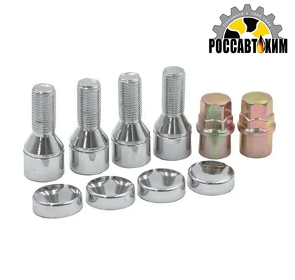 Болты секретные 14 х 1,50 х 28 хром конус вращ. кольцо хром пластик. колпачок 2 ключа 4 шт. Вектор 374110X2