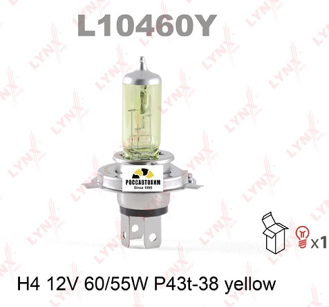 L10460Y Лампа H4 12V 60/55W P43T-38 YELLOW LYNXauto