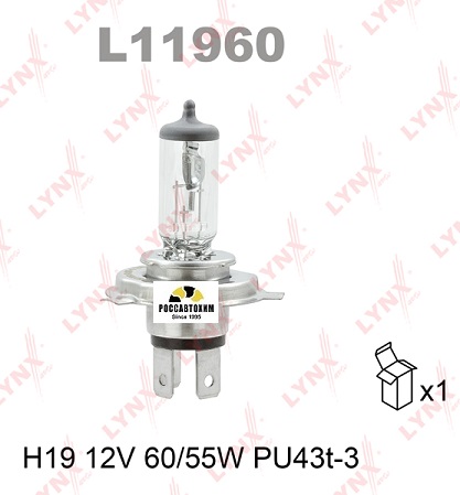 L11960 Лампа H19 12V 60/55W PU43t-3 LYNXauto