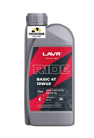 Моторное масло LAVR MOTO RIDE BASIC 4T 10W40. JASO MA-2, API SL, 1л п/с Ln7749