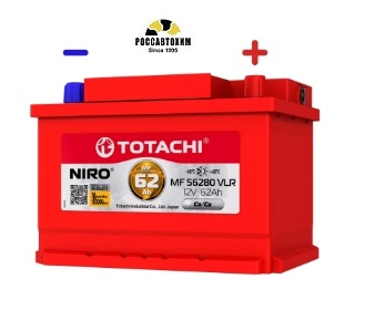 АКБ TOTACHI NIRO MF 56280 VLR LB 62а/ч низкий корпус LB, поляр. обратная 0 (JIS L)