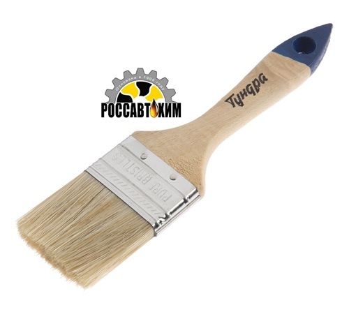 Кисть плоская ТУНДРА, натуральная щетина, деревянная рукоятка, 2", 50 мм 881504