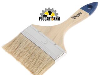 Кисть плоская ТУНДРА, натуральная щетина, деревянная рукоятка, 4", 100 мм 881507