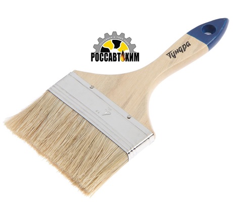 Кисть плоская ТУНДРА, натуральная щетина, деревянная рукоятка, 4", 100 мм 881507