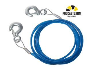 Трос буксировочный TORSO металлический в ПВХ оплётке, 4м, 2 тонны, 2 крюка