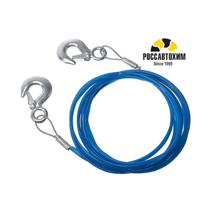 Трос буксировочный TORSO металлический в ПВХ оплётке, 4м, 2 тонны, 2 крюка