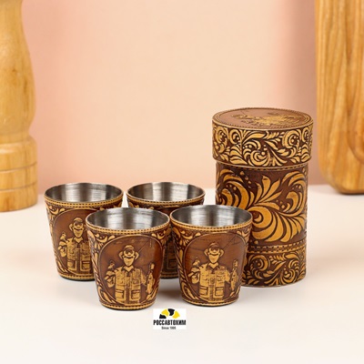 Набор стопок «Рыбак», 4 шт, в футляре, 4,5×4,5×9 см, береста 2852340