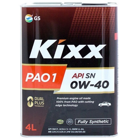 Масло моторное KIXX PAO1 0W40 SN, C3 синт. 4л