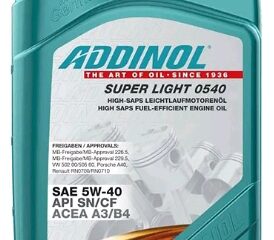 Масло моторное ADDINOL Super Light 0540 5W40 SN/CF, A3/B4 синт. 1л