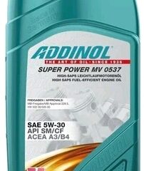 Масло моторное ADDINOL Super Power MV 0537 5W30 SM/CF, A3/B4 синт. 1л