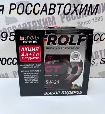 Масло моторное Rolf GT 5W30 SN/CF синт. 4л АКЦИЯ 4л +1л беспл. Арт. пр-ля: 322403