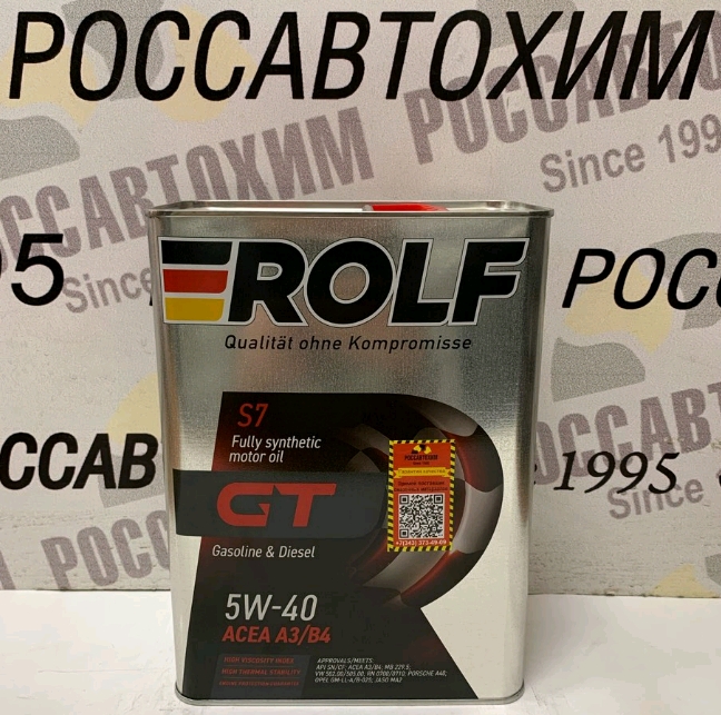 Масло моторное Rolf GT 5W40 API А3/В4 SN/CF синт. 4л. Арт. пр-ля: 322229