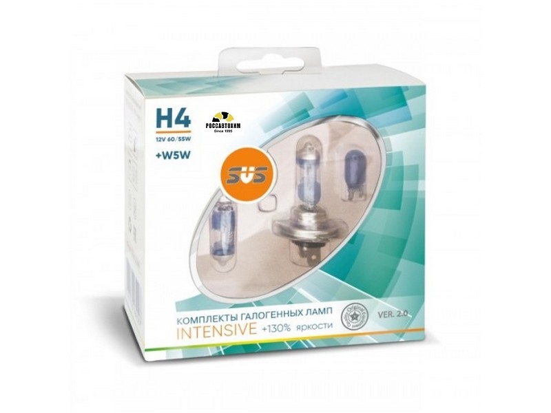 Автолампы 12V H4 60/55W Intensive+130% (2шт+2шт W5W) SVS