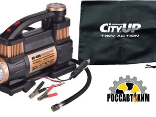 Компрессор CITY UP 2-х цилиндр AC606 TWIN ACTION (60л/мин,10А) 300W с манометром 12V (сумка)