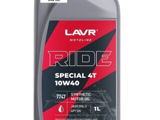Моторное масло LAVR MOTO RIDE SPECIAL 4Т 10W40, JASO MA-2, API SN, 1л син. Ln7747