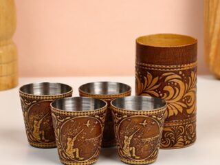 Набор стопок «Охотник», 4 шт, в тубусе, 4,5×4,5×9 см, береста 2272451