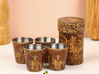 Набор стопок «Рыбак», 4 шт, в футляре, 4,5×4,5×9 см, береста 2852340