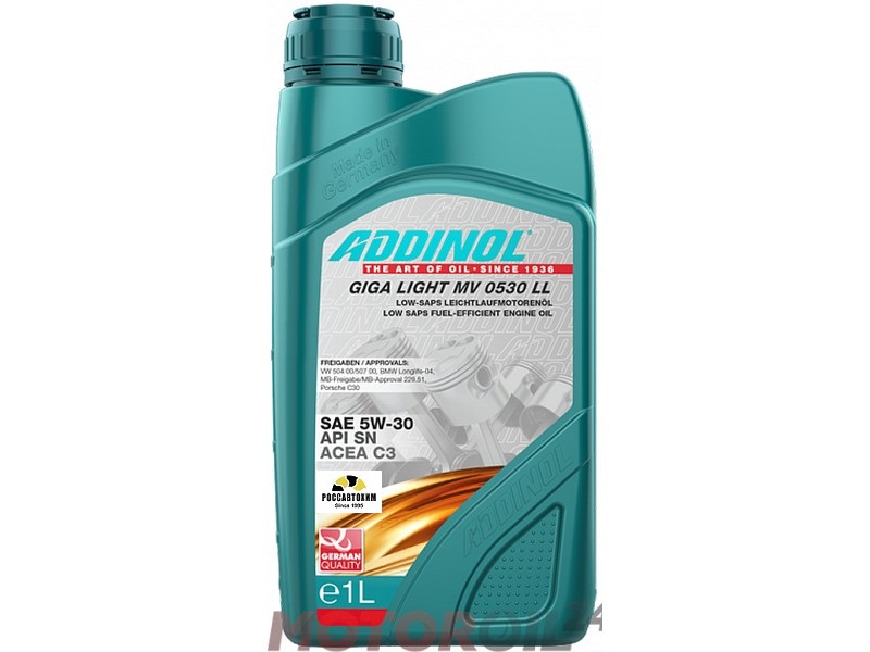 Масло моторное ADDINOL Giga Light MV 0530 LL 5W30 SN, C3 синт. 1л