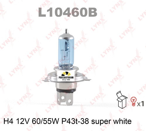 L10460B Лампа H4 12V 60/55W P43T-38 SUPER WHITE LYNXauto