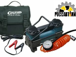 Компрессор 2-х цилиндр CITY UP 619 Double Piston Tyre Inflator (60л/мин/10А) с фонарем + клеммы