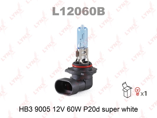 L12060B Лампа HB3 9005 12V 60W P20D SUPER WHITE LYNXauto