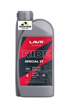 Масло моторное LAVR MOTO RIDE SPECIAL 2Т JASO FD, API TC синт. 1л LN7743