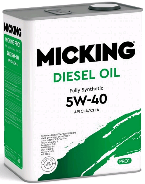 Моторное масло Micking Diesel Oil PRO1 5W40 синт. API CI-4/CH-4 дизель 4л арт M1156
