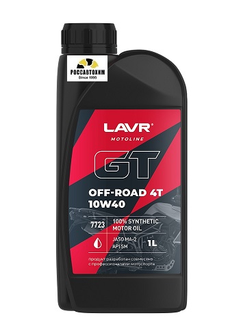 Масло моторное LAVR MOTO GT OFF ROAD 4T 10W40 JASO MA-2, API SN синт. 1л LN7723