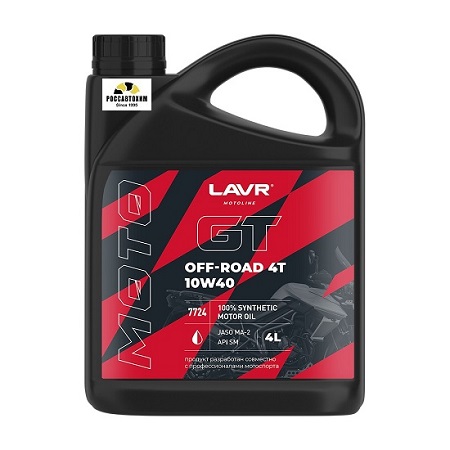Масло моторное LAVR MOTO GT OFF ROAD 4T 10W40 JASO MA-2, API SN синт. 4л LN7724