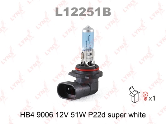 L12251B Лампа HB4 9006 12V 51W P22D SUPER WHITE LYNXauto