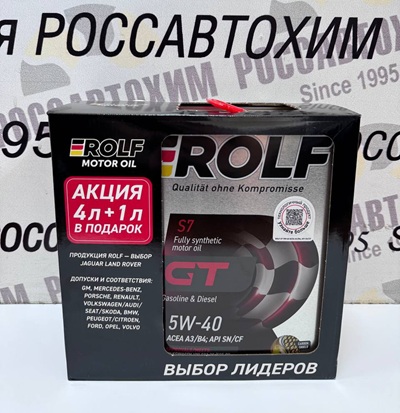 Масло моторное ROLF GT 5W40 SN/CF, А3/В4 синт. АКЦИЯ 4л+1л